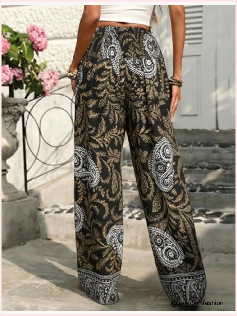 High Waisted Wide Leg Palazzo Pants Floral Boho Lounge - Picture 2 of 7